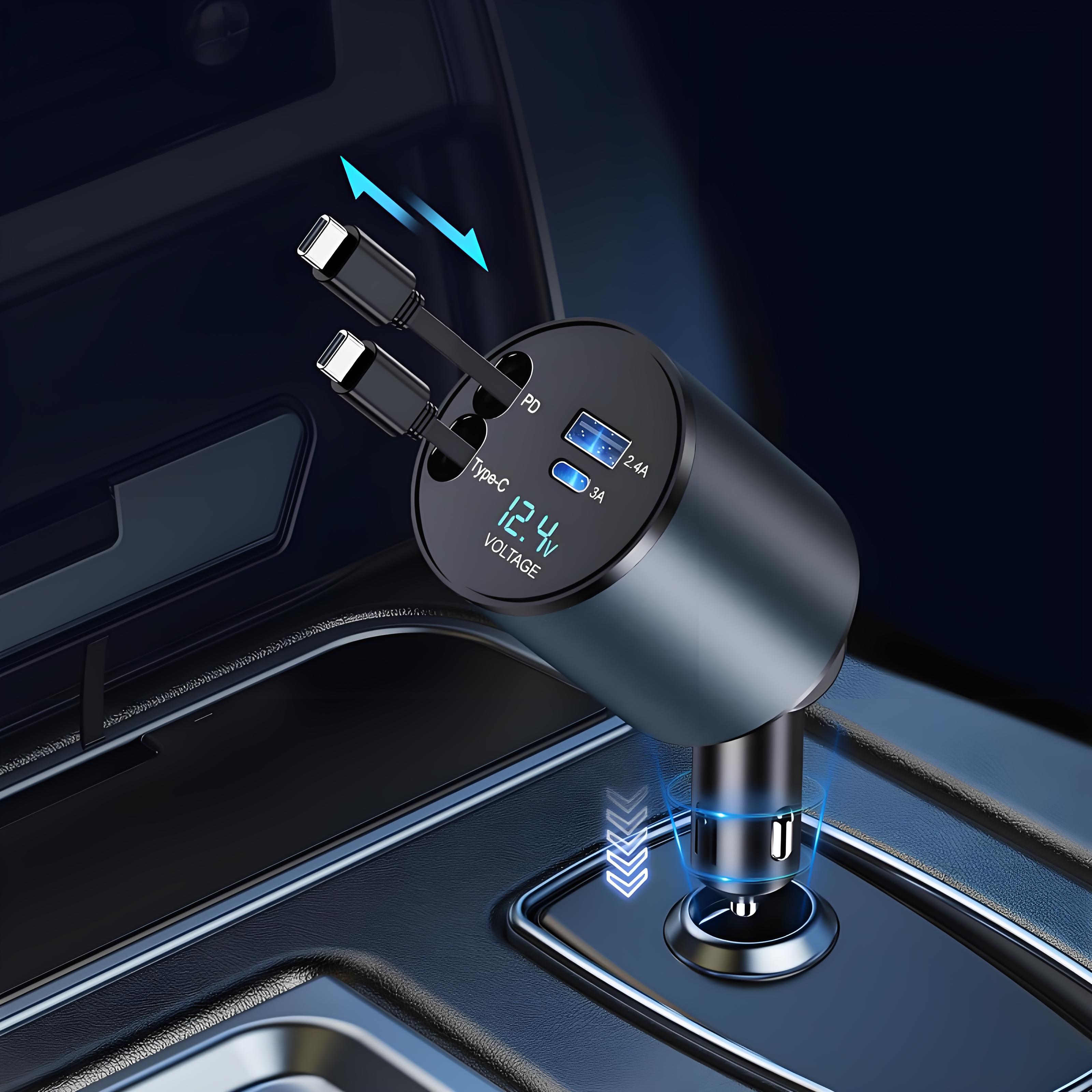 PT19 Retractable 4 in 1 Fast Charge Car Phone Charger 100W