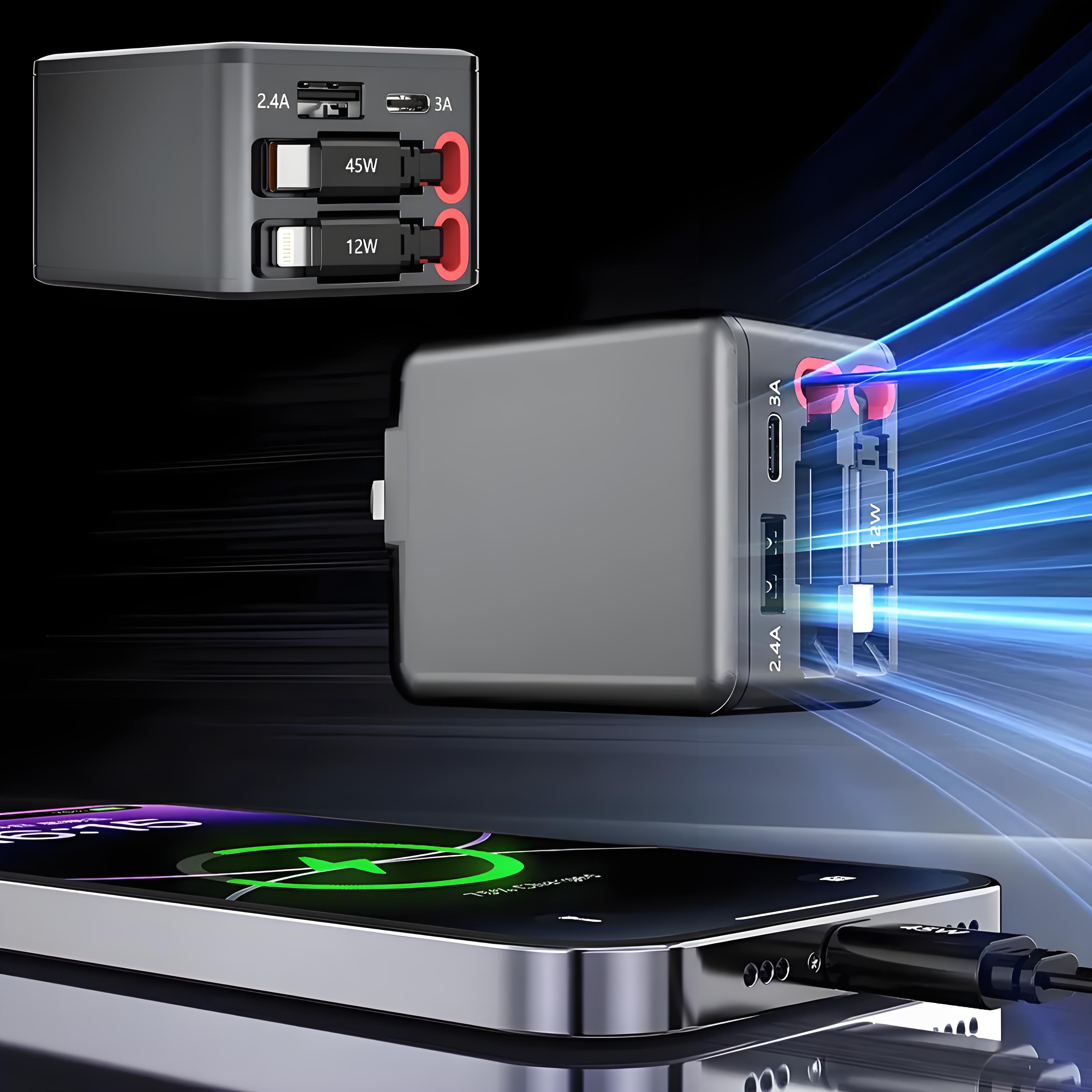 <strong>45W 4 in 1 Retractable Cable Multi-function Super Fast Charger</strong>
